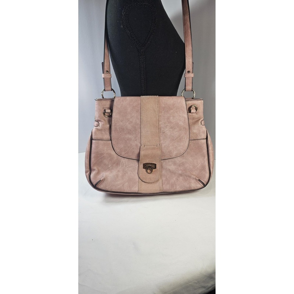 Moda Luxe Blush Pink Leather Flap Crossbody Shoulder Bag Flip‎ Lock